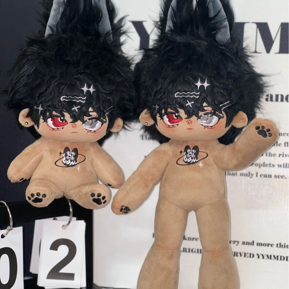 20/30 cm Washed Rabbit Fur Cotton Doll Black Leather Super Star Doll With Animal Ears